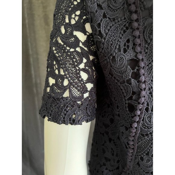 Zara Women's Dress Navy Blue Lace Short Sleeves Scalloped Hem Size XS - Picture 11 of 12